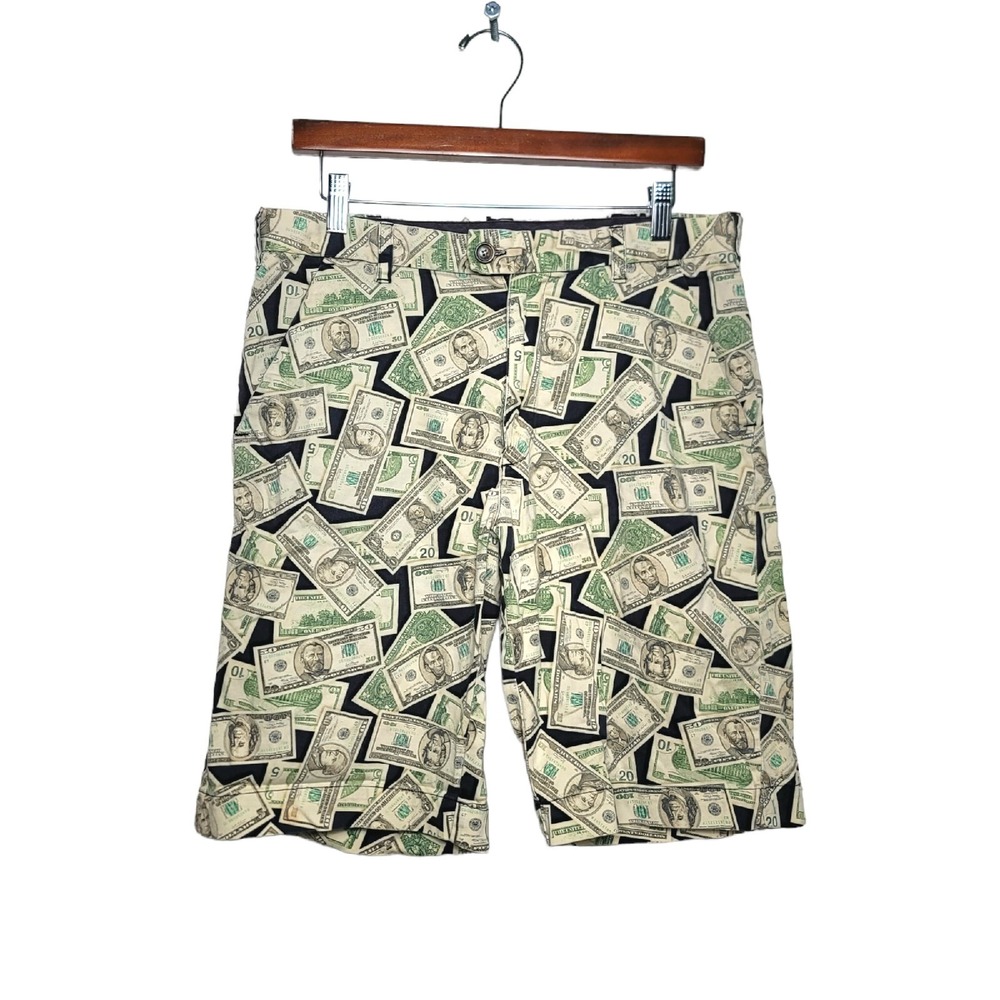 Vintage Money Dollar Bills Cash All Over Print Cotton/Lycra Golf Shorts Men's 34